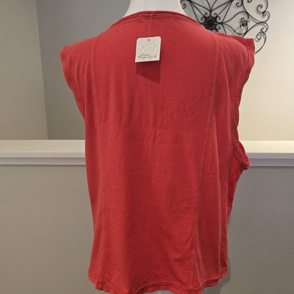 Free People Deep V Coral Oversized Tank Top‎ Size Medium NWT - Picture 3 of 10